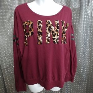 Maroon Pink Top Sequins & Faux Leather Large